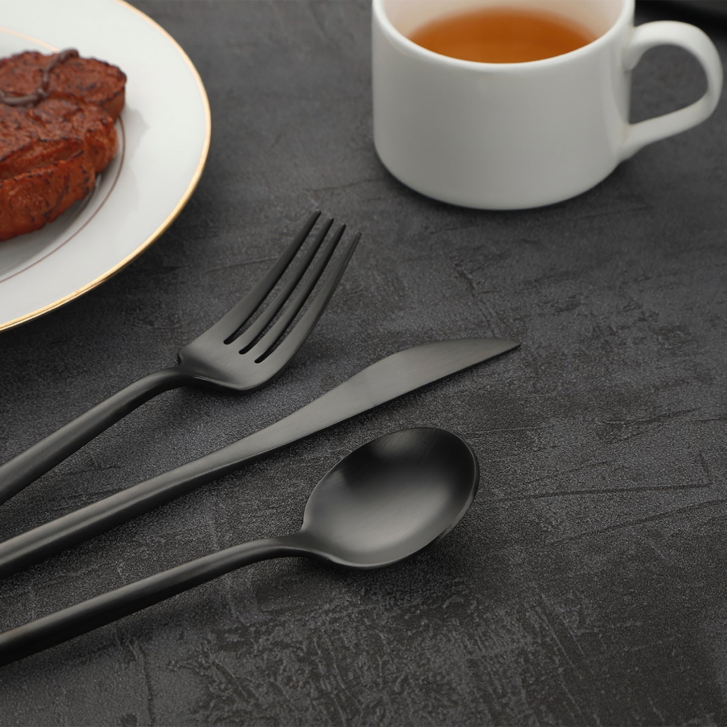 Devico Matte Silverware Set, 20-Piece 18/10 Stainless Steel Flatware Cutlery Utensils Tableware Set Service for 4, Satin Finish, Dishwasher Safe (4 sets, Black)