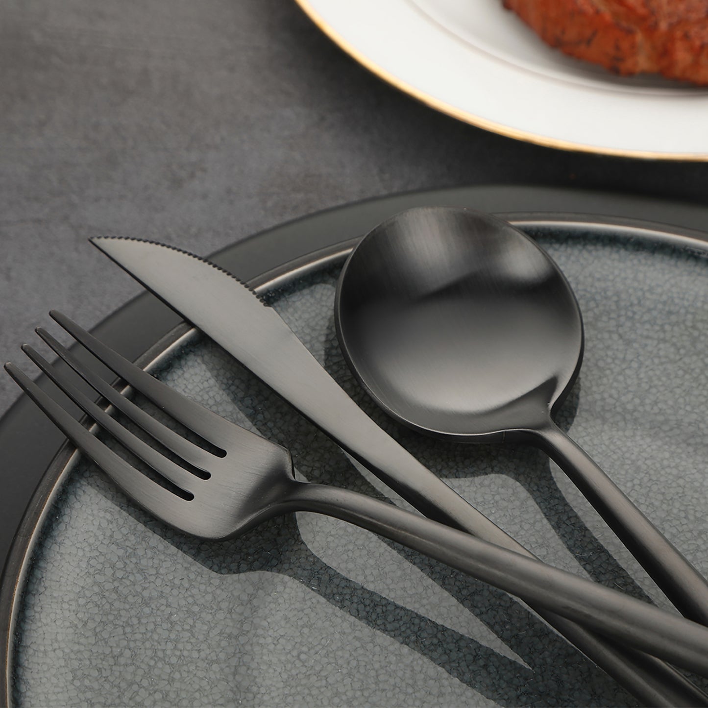 Devico Matte Silverware Set, 20-Piece 18/10 Stainless Steel Flatware Cutlery Utensils Tableware Set Service for 4, Satin Finish, Dishwasher Safe (4 sets, Black)