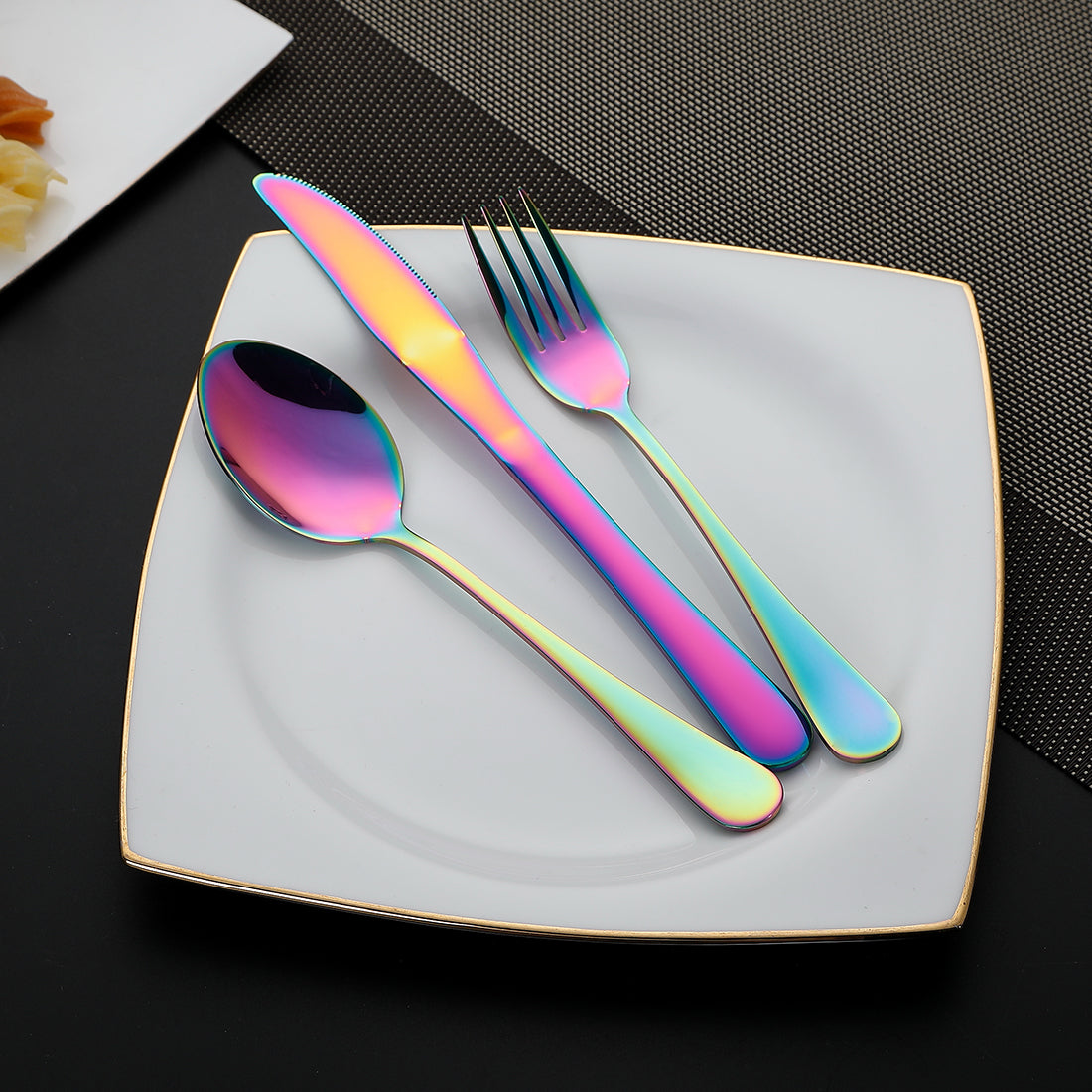 Devico Portable Utensils, Travel Camping Cutlery Set, 8-Piece including Knife Fork Spoon Chopsticks Cleaning Brush Straws Portable Case, Stainless Steel Flatware set (8-piece Rainbow)