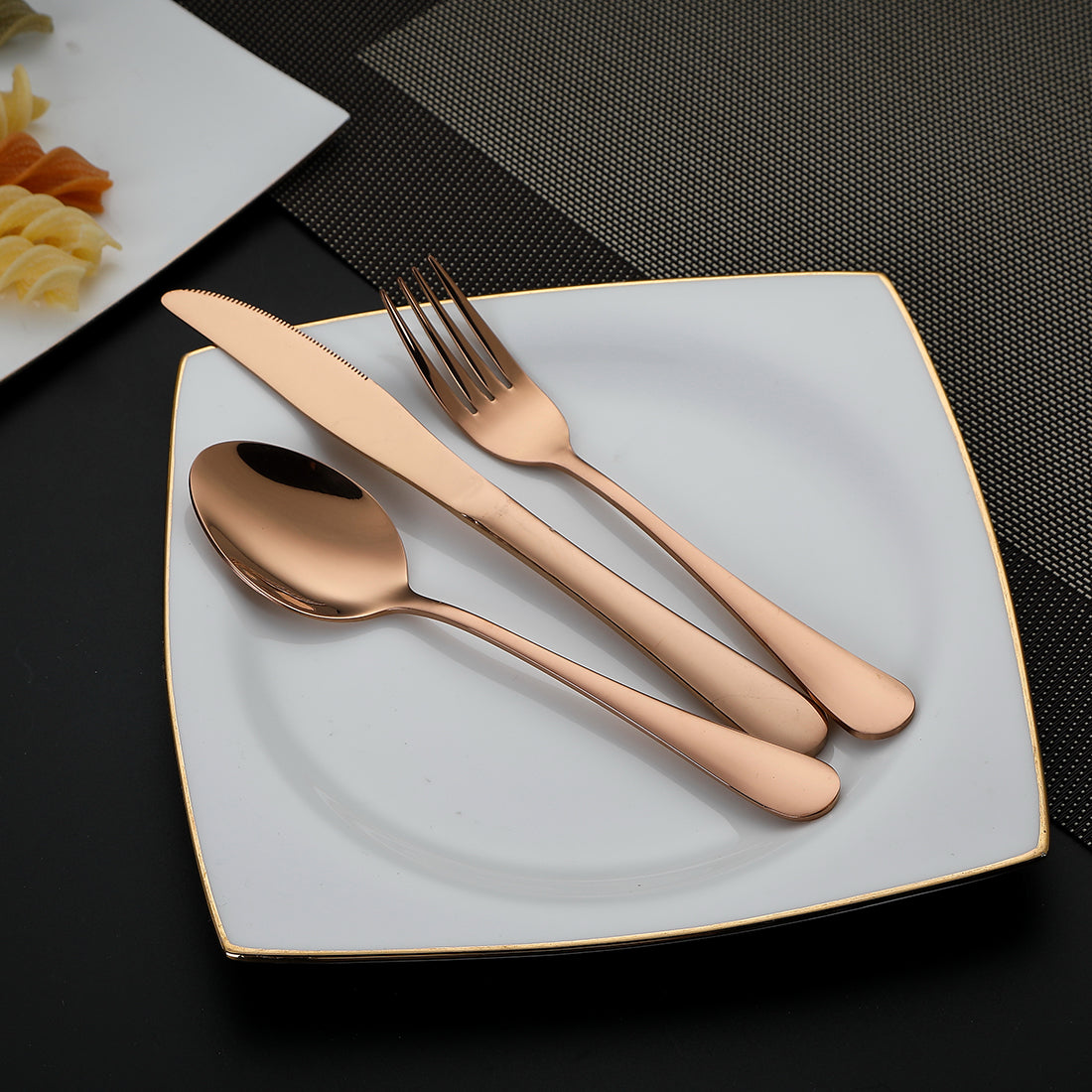 Devico Portable Utensils, Travel Camping Cutlery Set, 8-Piece including Knife Fork Spoon Chopsticks Cleaning Brush Straws Portable Case, Stainless Steel Flatware set (8-piece Rose gold)