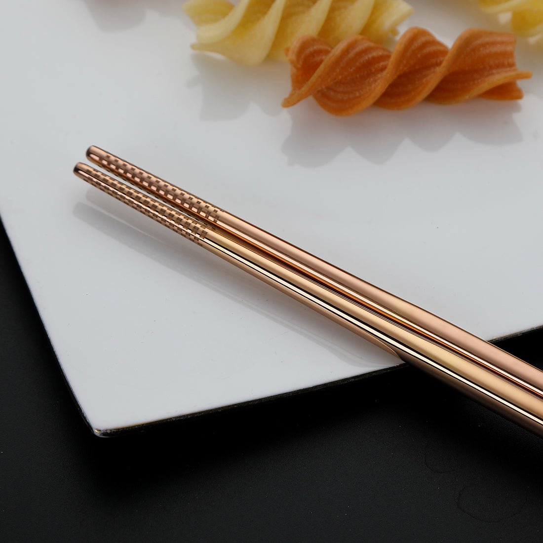 Devico Portable Utensils, Travel Camping Cutlery Set, 8-Piece including Knife Fork Spoon Chopsticks Cleaning Brush Straws Portable Case, Stainless Steel Flatware set (8-piece Rose gold)