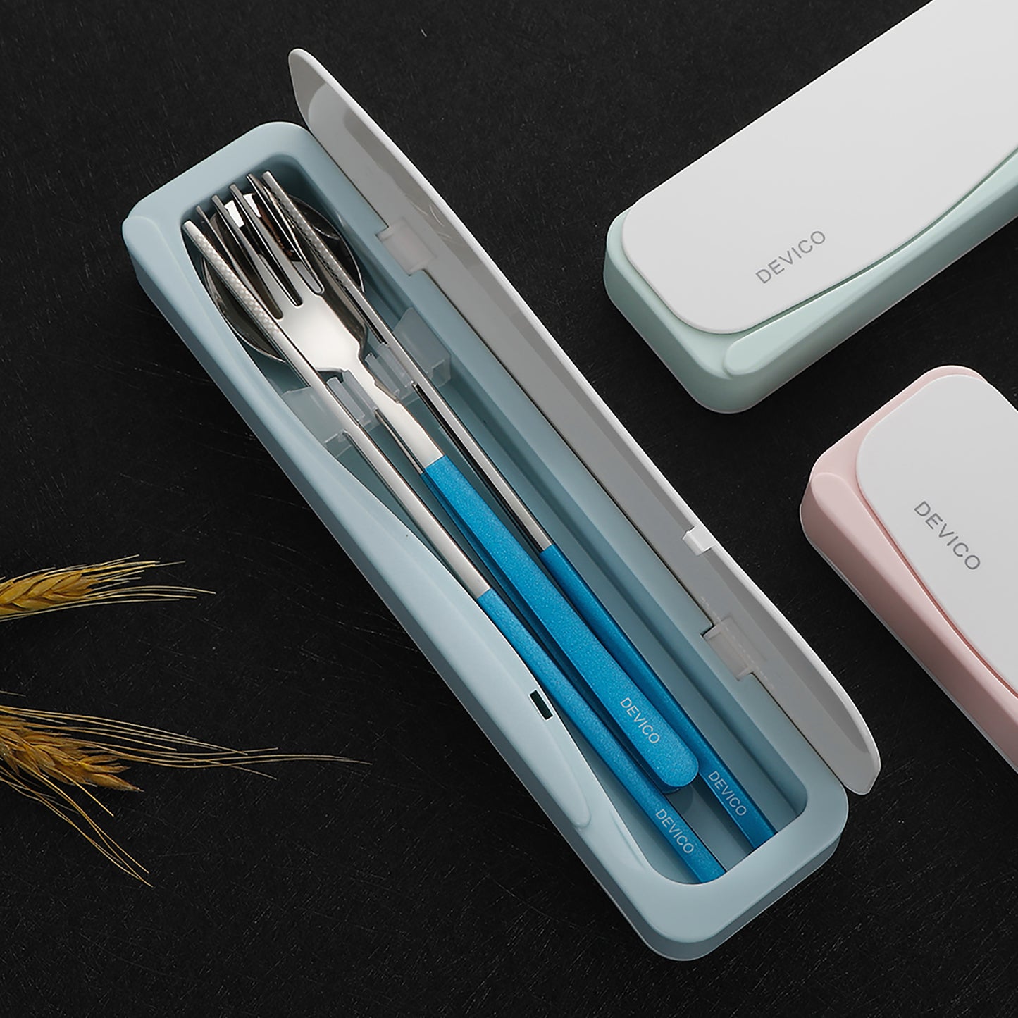 DEVICO Travel Utensils, 18/8 Stainless Steel 4pcs Cutlery Set Portable Camp Reusable Flatware Silverware, Include Fork Spoon Chopsticks with Case (Blue)