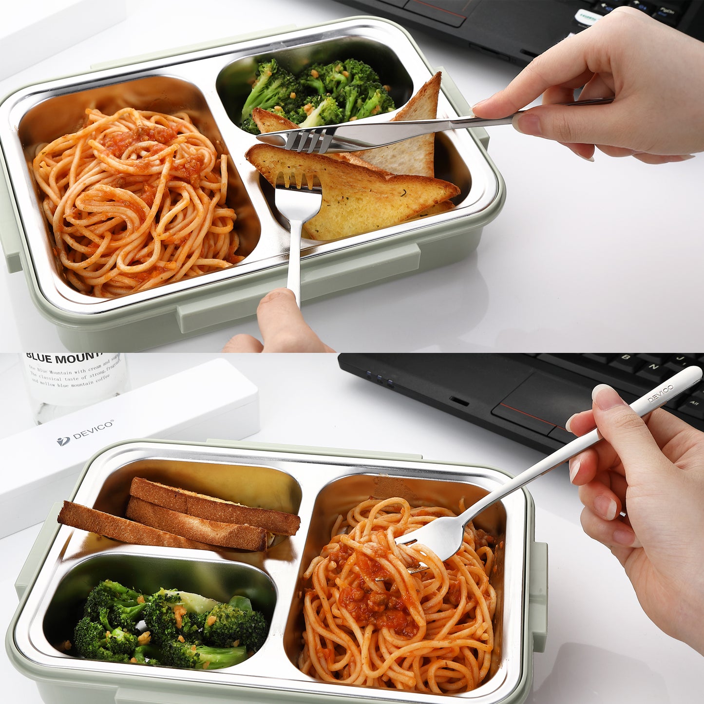 DEVICO Travel Utensils With Case, Portable Camping Silverware Cutlery Set, Reusable 18/8 Stainless Steel Flatware Tableware for Lunch, Include Knife Spoon Fork Chopsticks