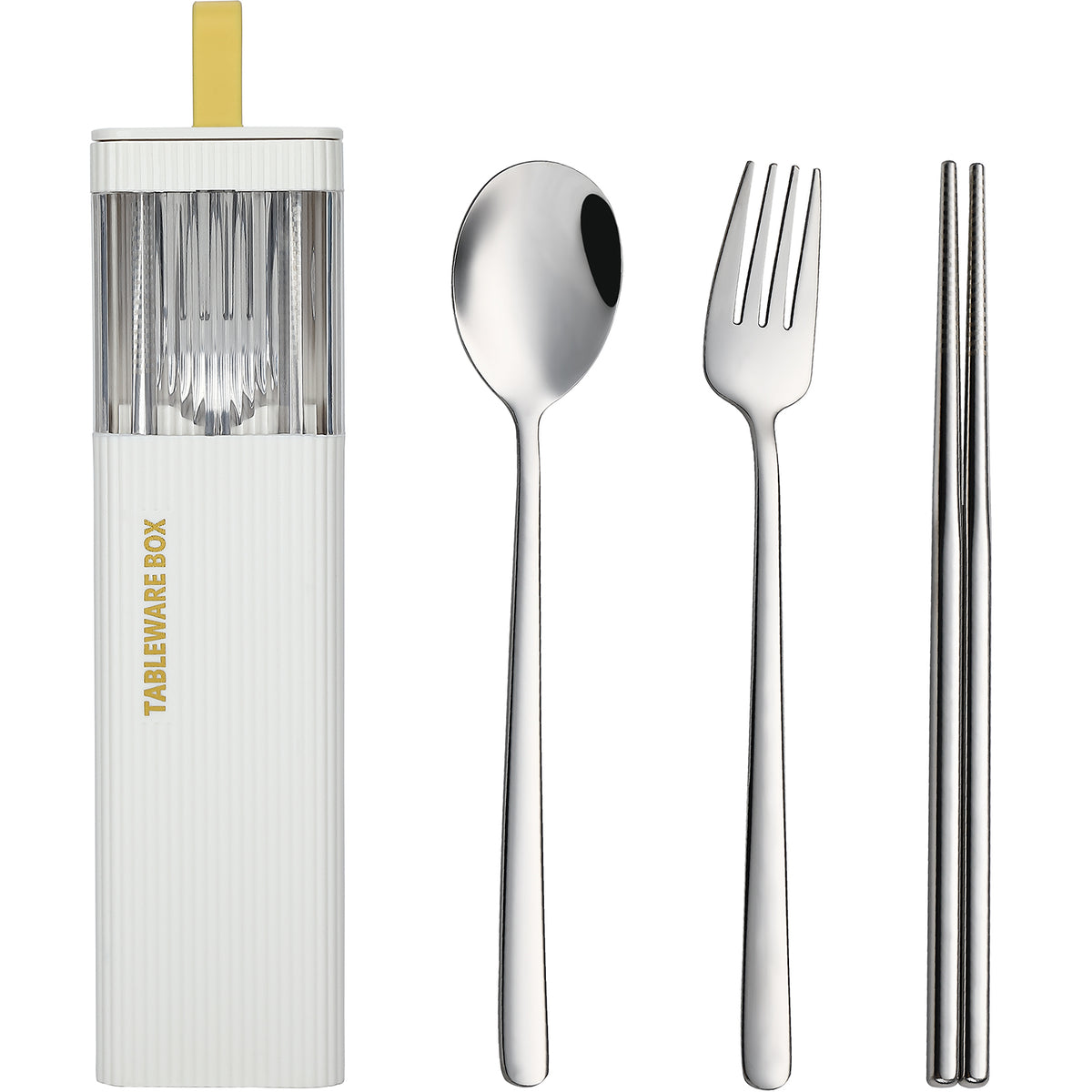 DEVICO Travel Utensils with Case, 18/8 Stainless Steel Reusable Silverware Set for Lunch Box, Portable Cutlery Set, Fork and Spoon Set for Camping, Lunch, Picnic, Workplace, School (White)
