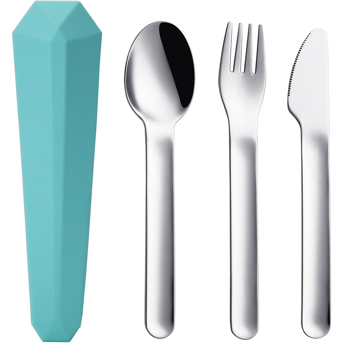 DEVICO Travel Utensils with Case, Reusable Camping Silverware Cutlery, 18/8 Stainless Steel Portable Fork Spoon Knife Set for Lunch Picnic School Workplace (Teal)