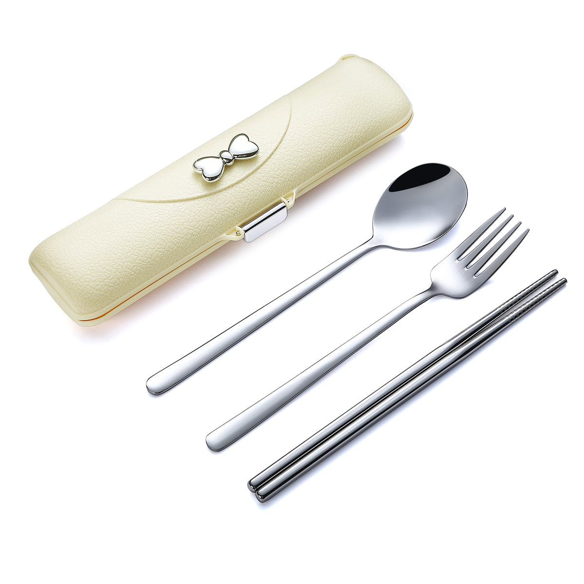 DEVICO Travel Silverware Set with Case, Portable Lunch Utensils Set for Work, Reusable Travel Cutlery Set, 18/8 Stainless Steel Flatware for Camping School Picnic, Dishwasher Safe (Yellow)