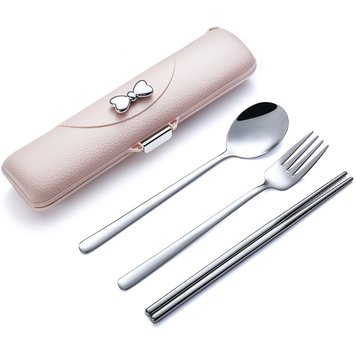 DEVICO Travel Silverware Set with Case, Portable Lunch Utensils Set for Work, Reusable Travel Cutlery Set, 18/8 Stainless Steel Flatware for Camping School Picnic, Dishwasher Safe (Pink)