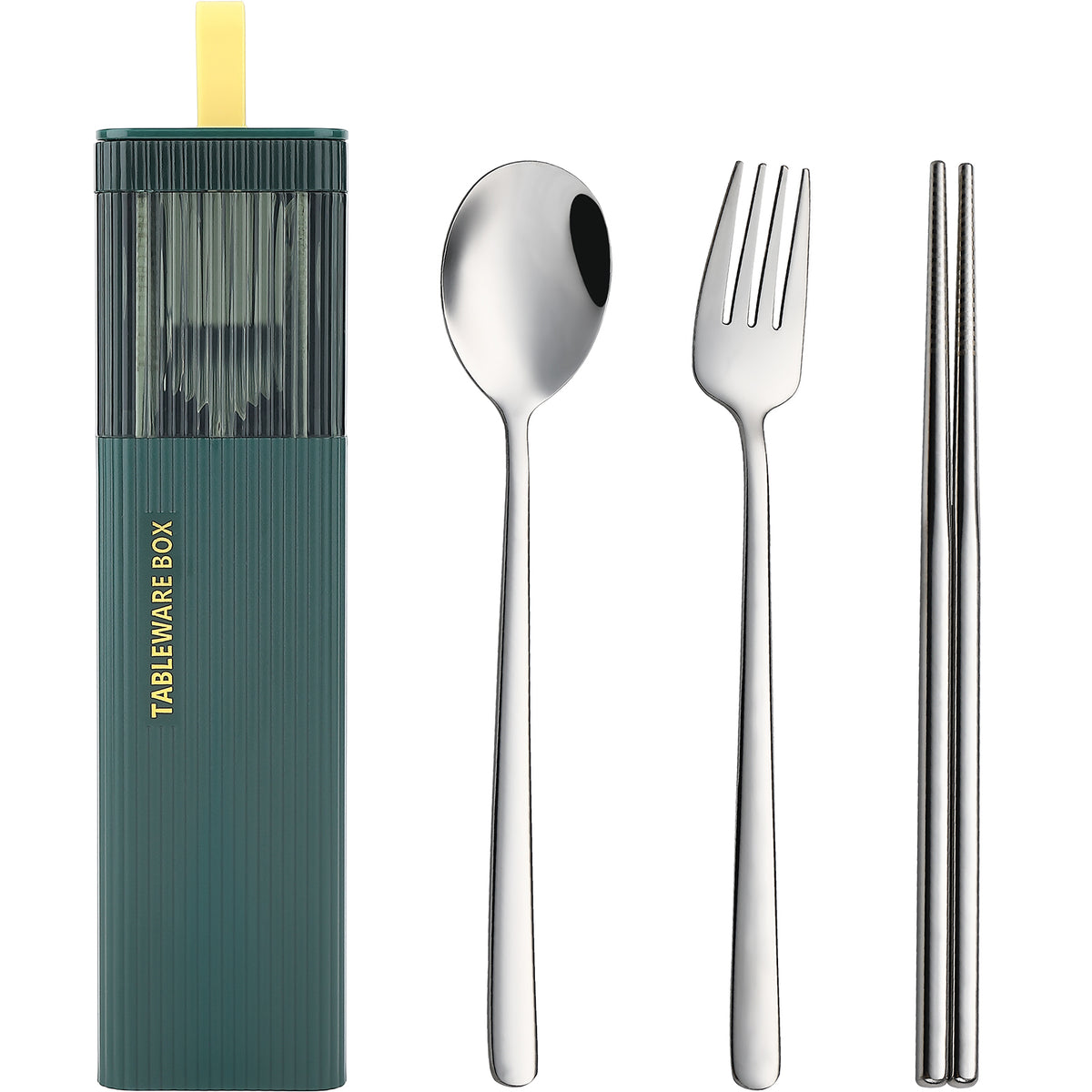 DEVICO Travel Utensils with Case, 18/8 Stainless Steel Reusable Silverware Set for Lunch Box, Portable Cutlery Set, Fork and Spoon Set for Camping, Lunch, Picnic, Workplace, School (Dark Green)