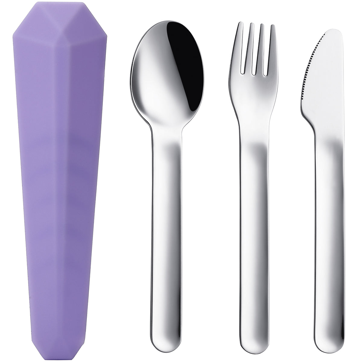 DEVICO Travel Utensils with Case, Reusable Camping Silverware Cutlery, 18/8 Stainless Steel Portable Fork Spoon Knife Set for Lunch Picnic School Workplace (Purple)