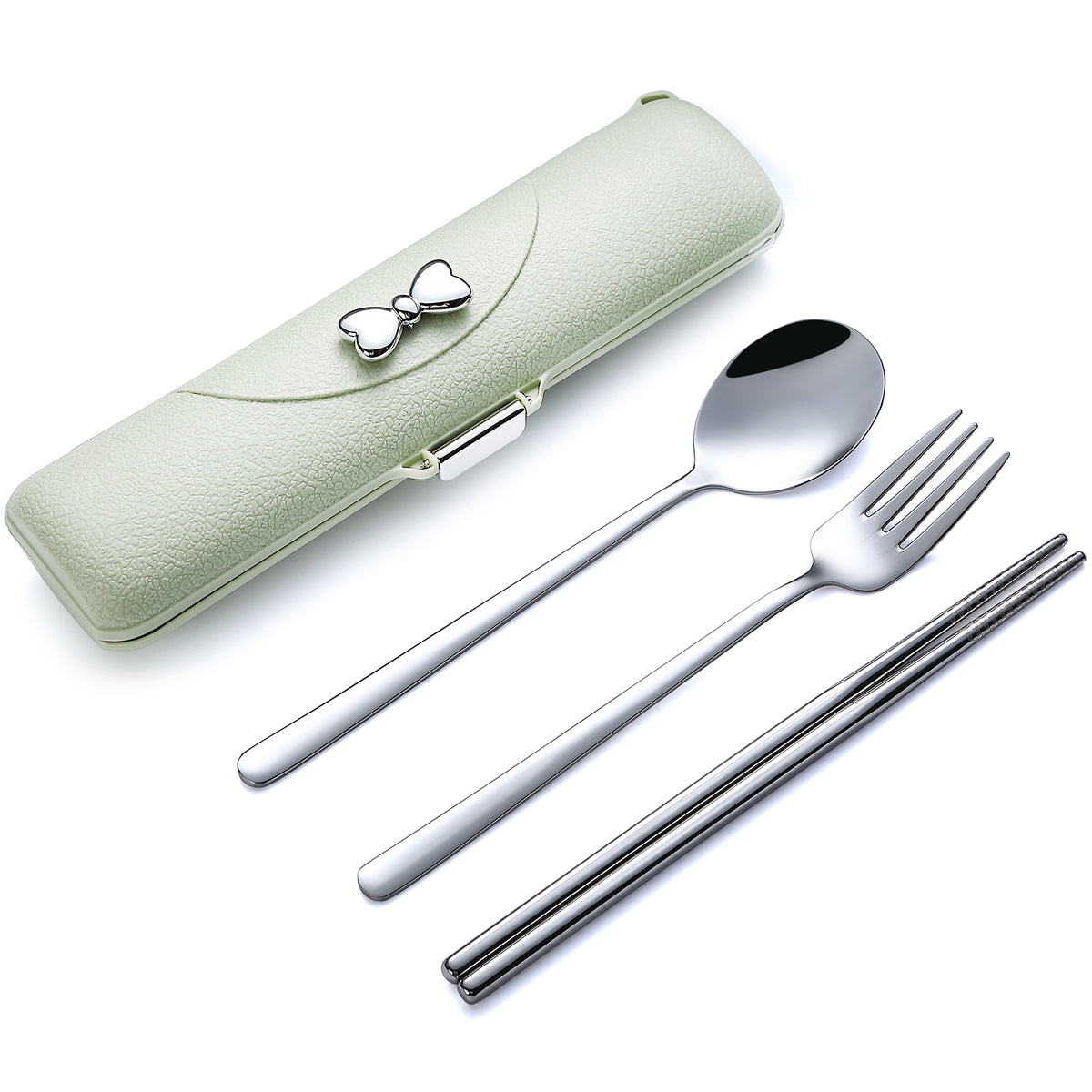 DEVICO Travel Silverware Set with Case, Portable Lunch Utensils Set for Work, Reusable Travel Cutlery Set, 18/8 Stainless Steel Flatware for Camping School Picnic, Dishwasher Safe (Green)