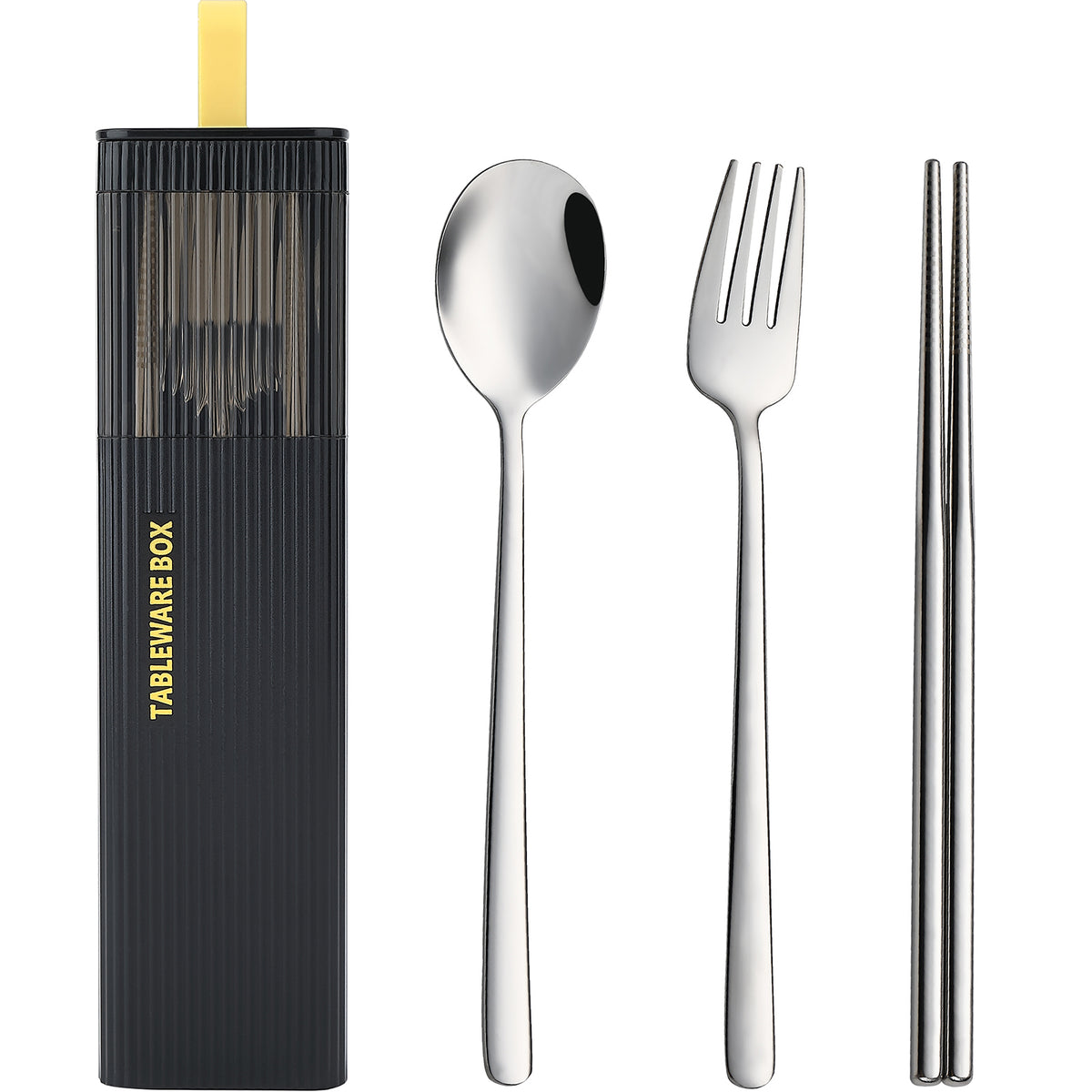 DEVICO Travel Utensils with Case, 18/8 Stainless Steel Reusable Silverware Set for Lunch Box, Portable Cutlery Set, Fork and Spoon Set for Camping, Lunch, Picnic, Workplace, School (Black)