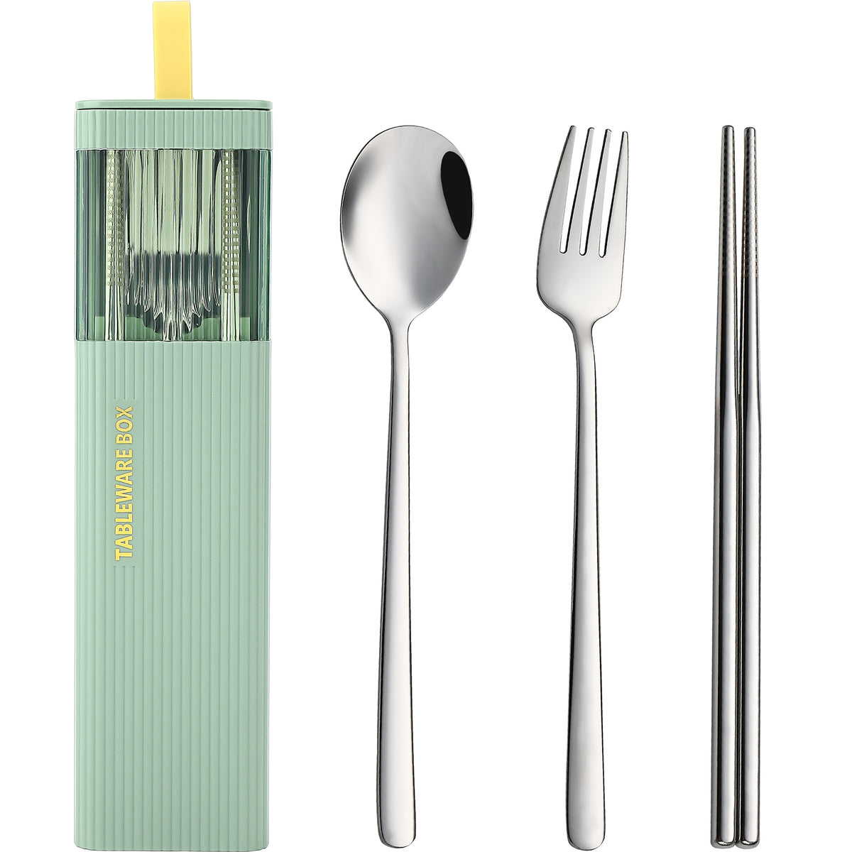 DEVICO Travel Utensils with Case, 18/8 Stainless Steel Reusable Silverware Set for Lunch Box, Portable Cutlery Set, Fork and Spoon Set for Camping, Lunch, Picnic, Workplace, School (Green)