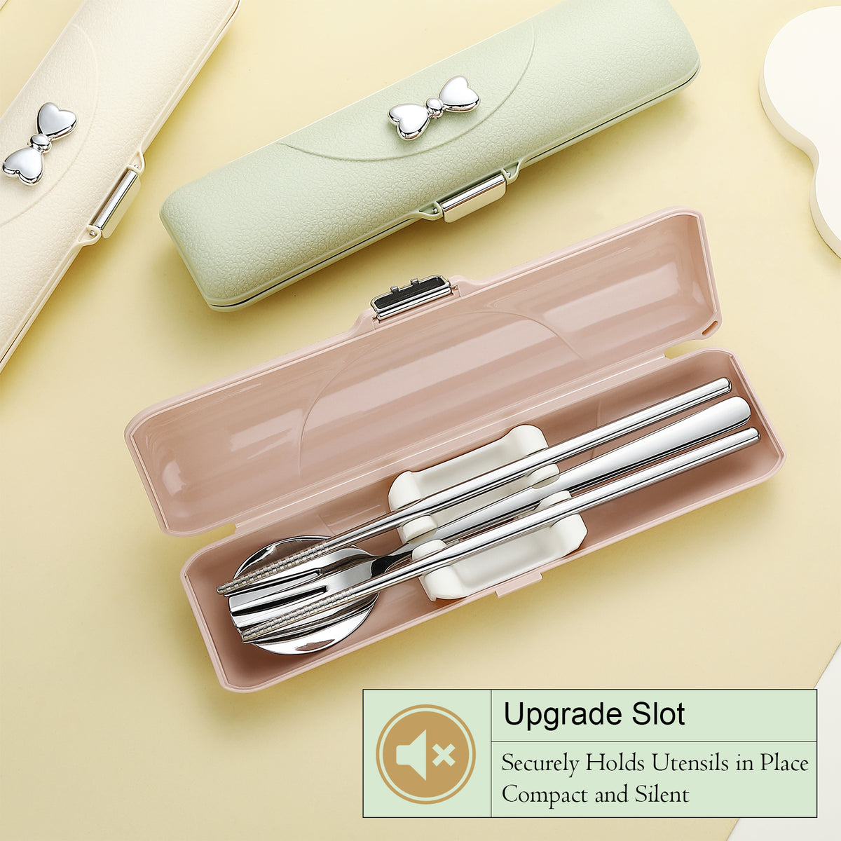 DEVICO Travel Silverware Set with Case, Portable Lunch Utensils Set for Work, Reusable Travel Cutlery Set, 18/8 Stainless Steel Flatware for Camping School Picnic, Dishwasher Safe (Pink)