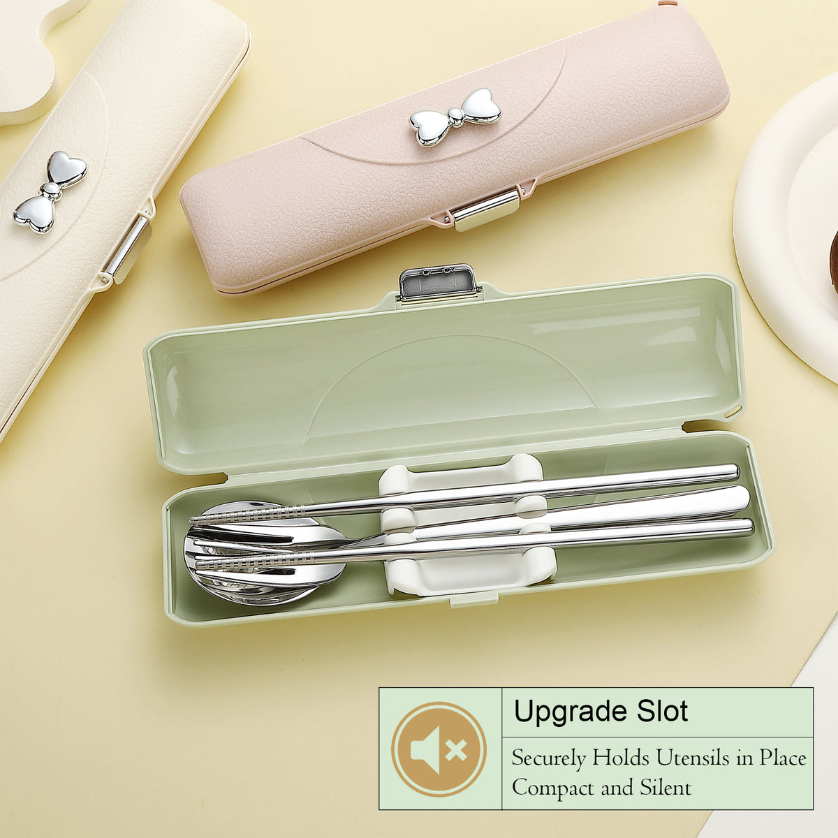 DEVICO Travel Silverware Set with Case, Portable Lunch Utensils Set for Work, Reusable Travel Cutlery Set, 18/8 Stainless Steel Flatware for Camping School Picnic, Dishwasher Safe (Green)