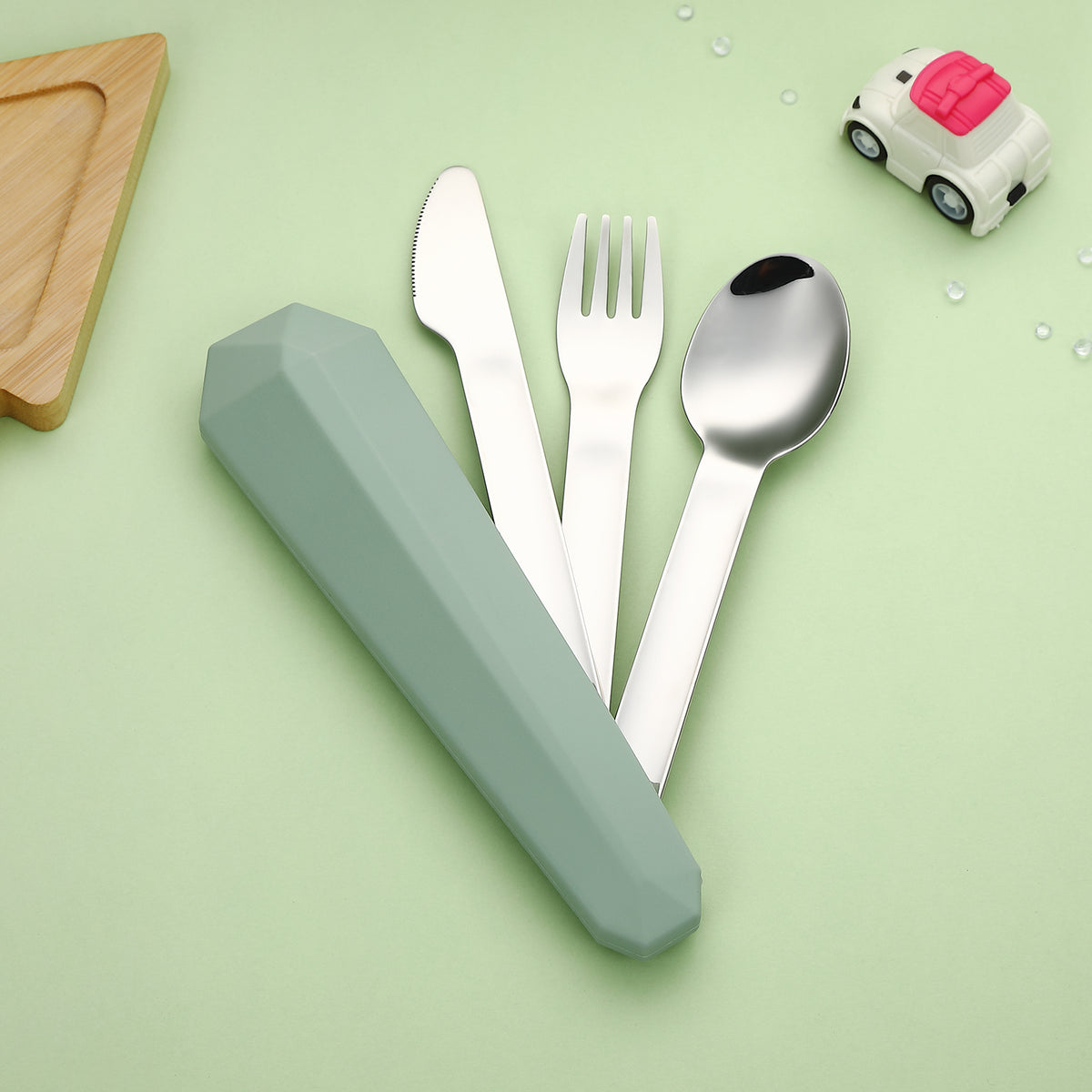 DEVICO Travel Utensils with Case, Reusable Camping Silverware Cutlery, 18/8 Stainless Steel Portable Fork Spoon Knife Set for Lunch Picnic School Workplace (Green)