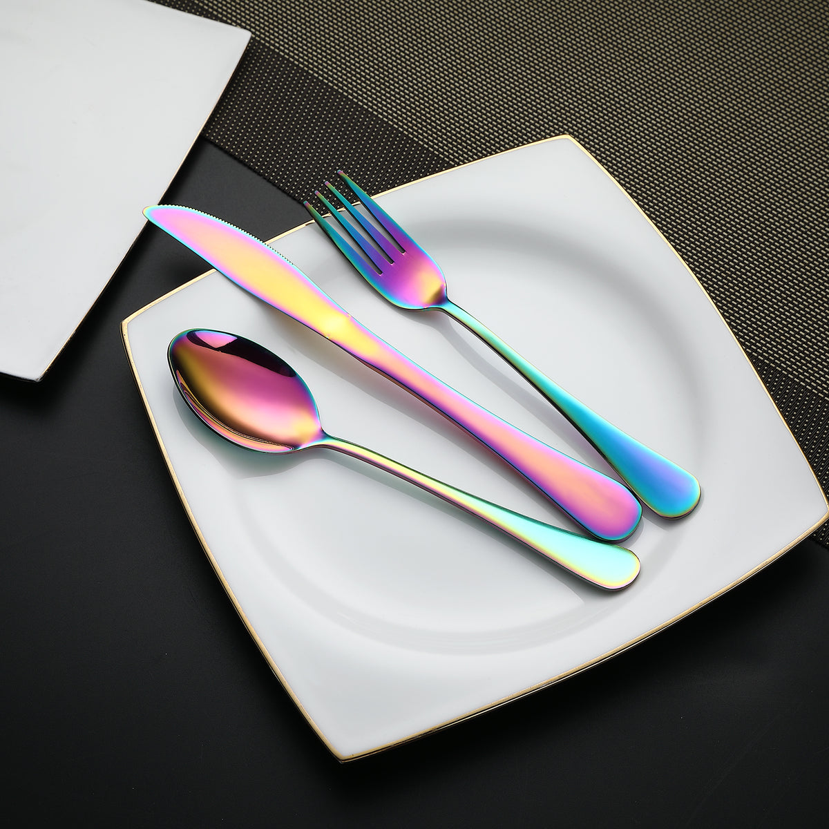 DEVICO Camping Utensils, Portable Travel Utensils with Case, Stainless Steel Reusable Silverware for Lunch Adult, 5Pcs Cutlery Set Includes Knife Spoon Fork Chopsticks and Case (Rainbow)
