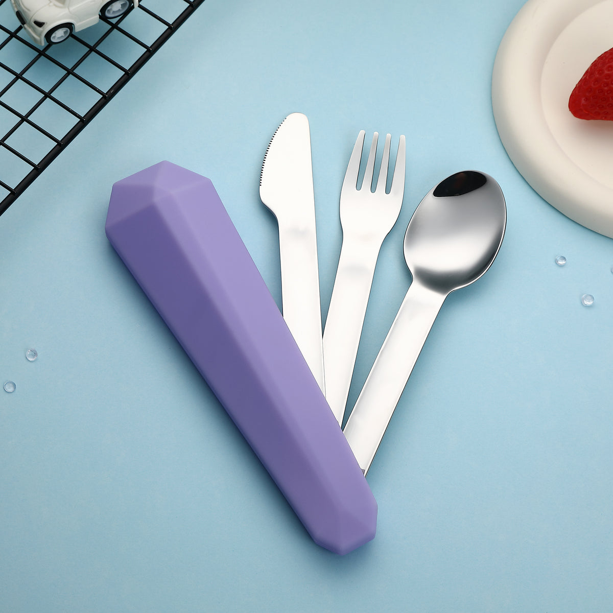 DEVICO Travel Utensils with Case, Reusable Camping Silverware Cutlery, 18/8 Stainless Steel Portable Fork Spoon Knife Set for Lunch Picnic School Workplace (Purple)