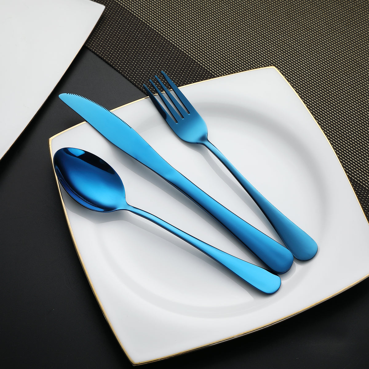 DEVICO Camping Utensils, Portable Travel Utensils with Case, Stainless Steel Reusable Silverware for Lunch Adult, 5Pcs Cutlery Set Includes Knife Spoon Fork Chopsticks and Case (Blue)