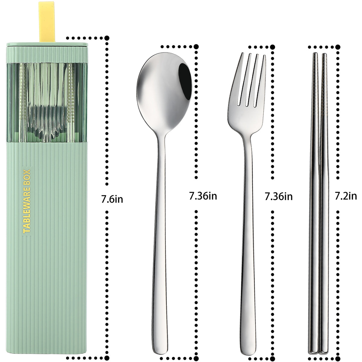 DEVICO Travel Utensils with Case, 18/8 Stainless Steel Reusable Silverware Set for Lunch Box, Portable Cutlery Set, Fork and Spoon Set for Camping, Lunch, Picnic, Workplace, School (Green)