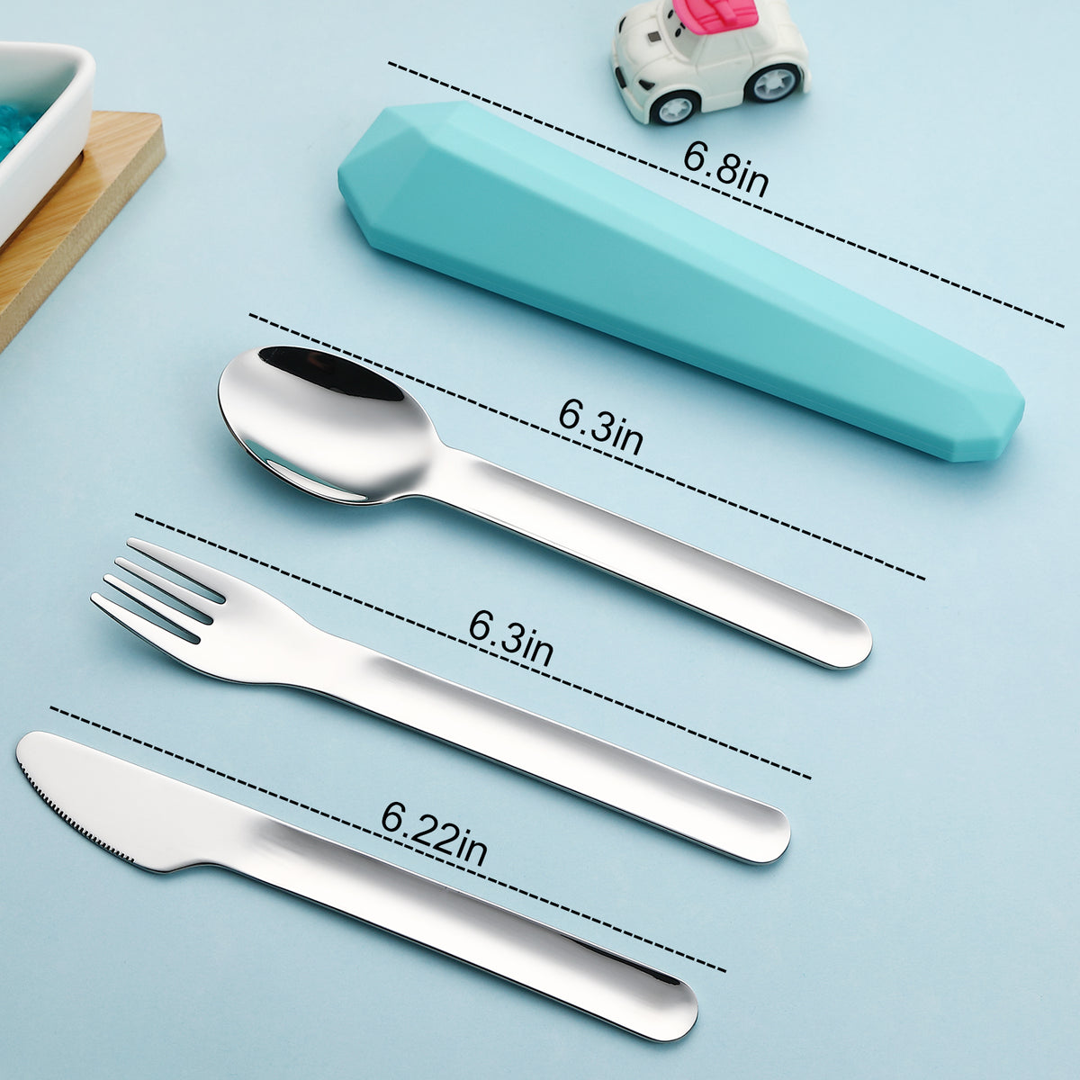 DEVICO Travel Utensils with Case, Reusable Camping Silverware Cutlery, 18/8 Stainless Steel Portable Fork Spoon Knife Set for Lunch Picnic School Workplace (Teal)