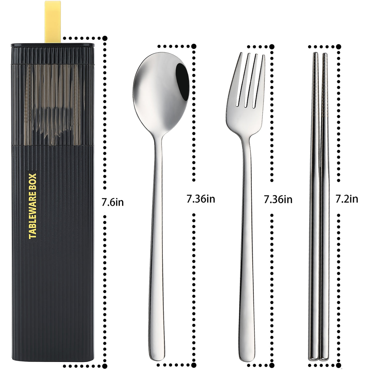 DEVICO Travel Utensils with Case, 18/8 Stainless Steel Reusable Silverware Set for Lunch Box, Portable Cutlery Set, Fork and Spoon Set for Camping, Lunch, Picnic, Workplace, School (Black)