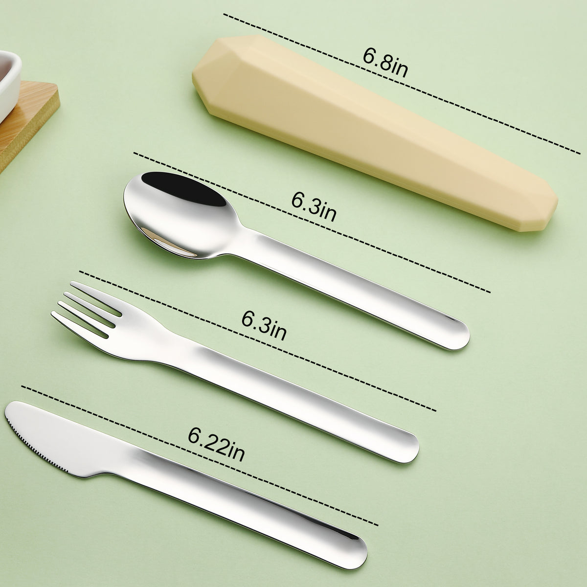 DEVICO Travel Utensils with Case, Reusable Camping Silverware Cutlery, 18/8 Stainless Steel Portable Fork Spoon Knife Set for Lunch Picnic School Workplace (Yellow)