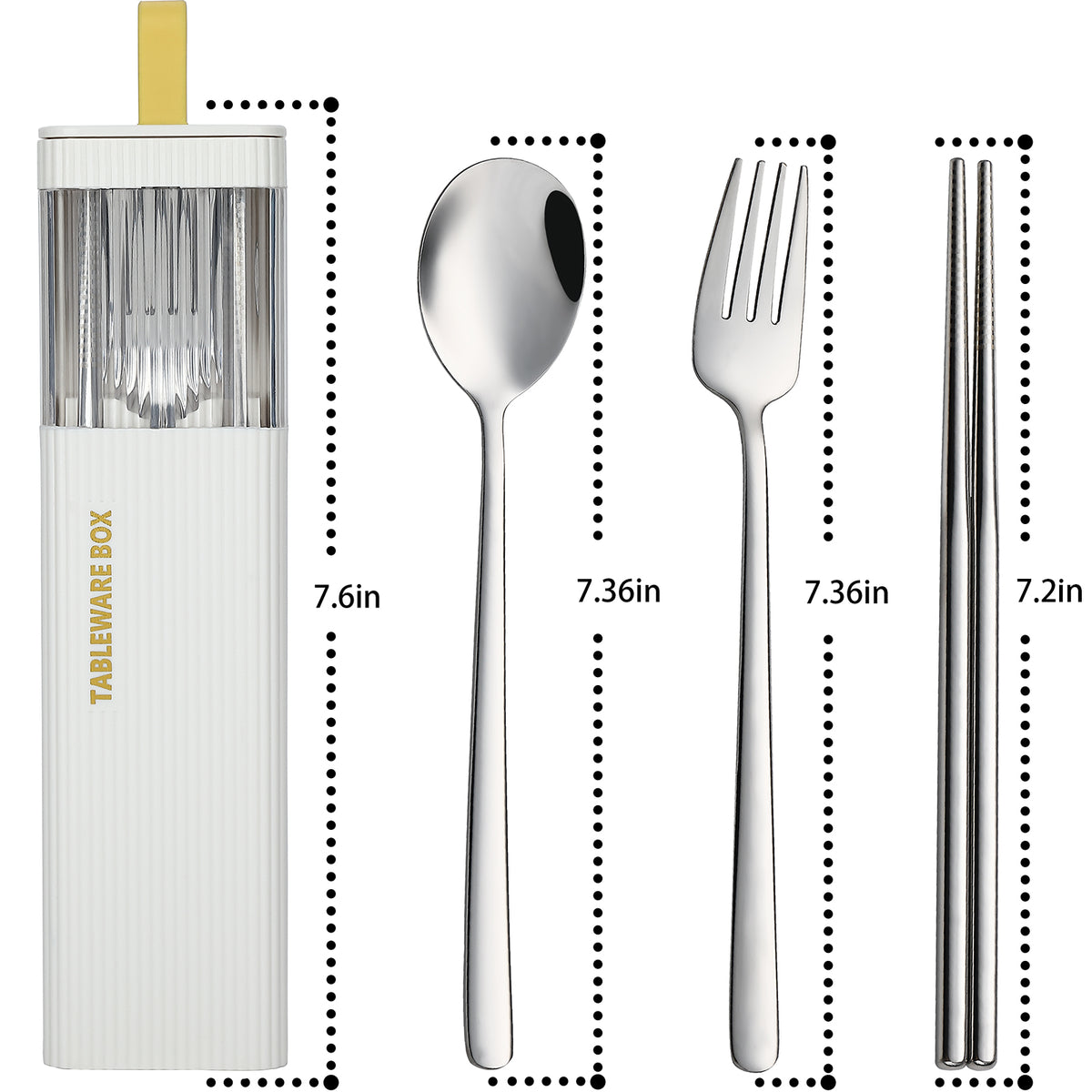 DEVICO Travel Utensils with Case, 18/8 Stainless Steel Reusable Silverware Set for Lunch Box, Portable Cutlery Set, Fork and Spoon Set for Camping, Lunch, Picnic, Workplace, School (White)