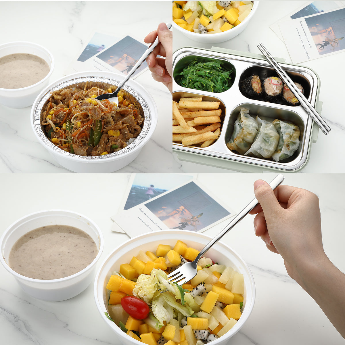 DEVICO Travel Utensils with Case, 18/8 Stainless Steel Reusable Silverware Set for Lunch Box, Portable Cutlery Set, Fork and Spoon Set for Camping, Lunch, Picnic, Workplace, School (White)