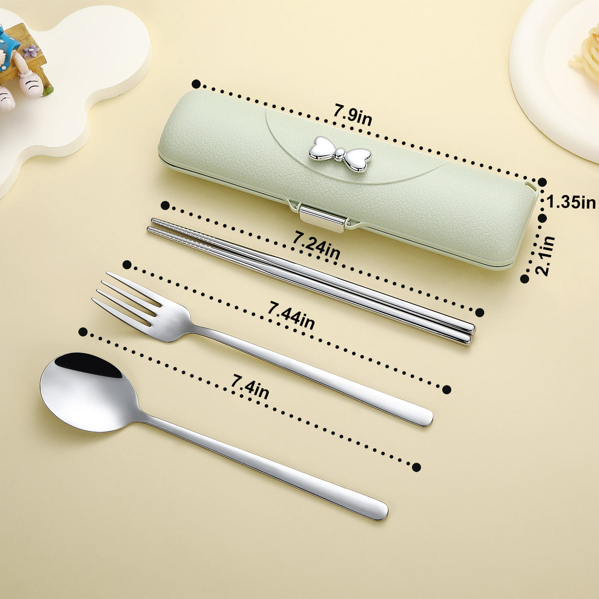 DEVICO Travel Silverware Set with Case, Portable Lunch Utensils Set for Work, Reusable Travel Cutlery Set, 18/8 Stainless Steel Flatware for Camping School Picnic, Dishwasher Safe (Green)