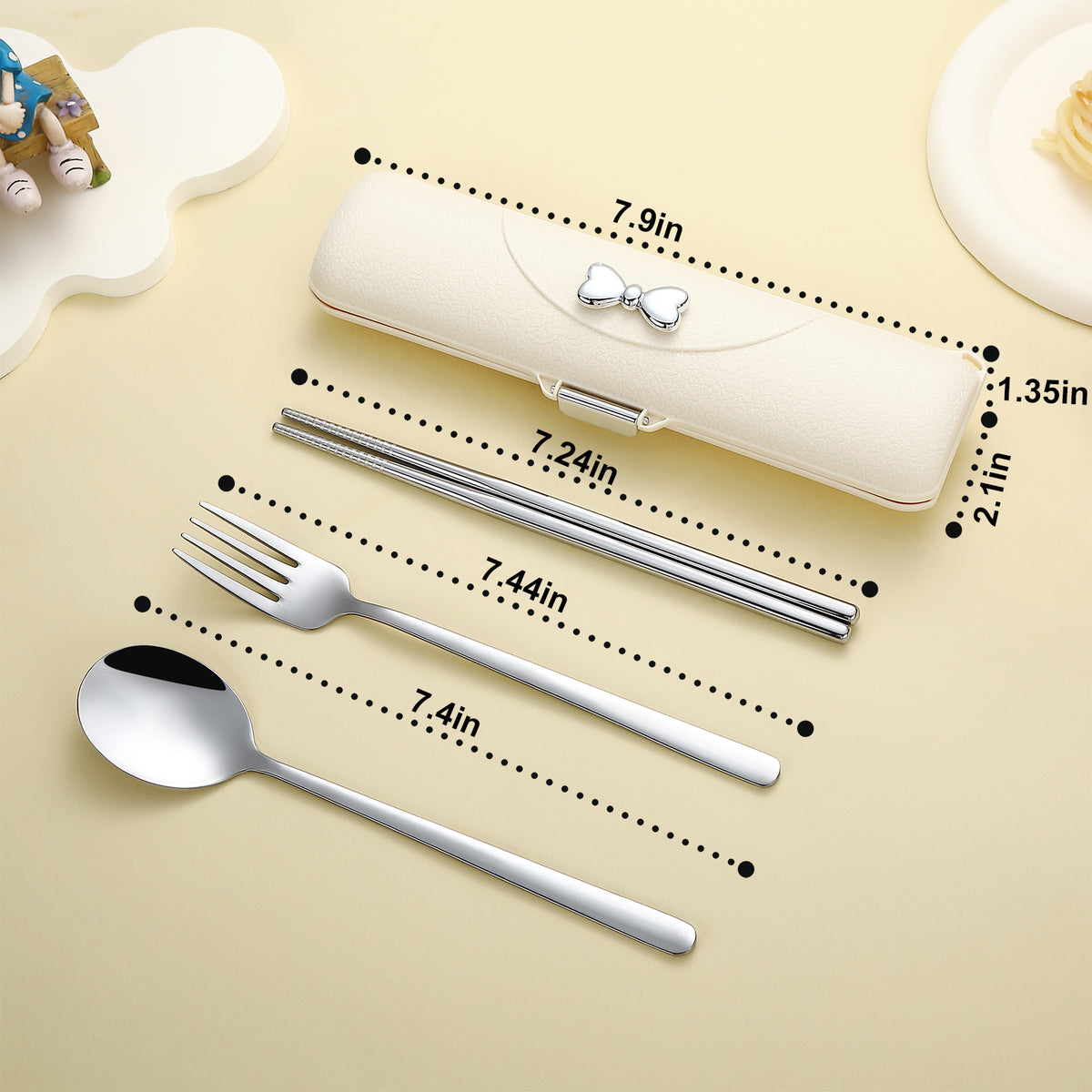 DEVICO Travel Silverware Set with Case, Portable Lunch Utensils Set for Work, Reusable Travel Cutlery Set, 18/8 Stainless Steel Flatware for Camping School Picnic, Dishwasher Safe (Yellow)