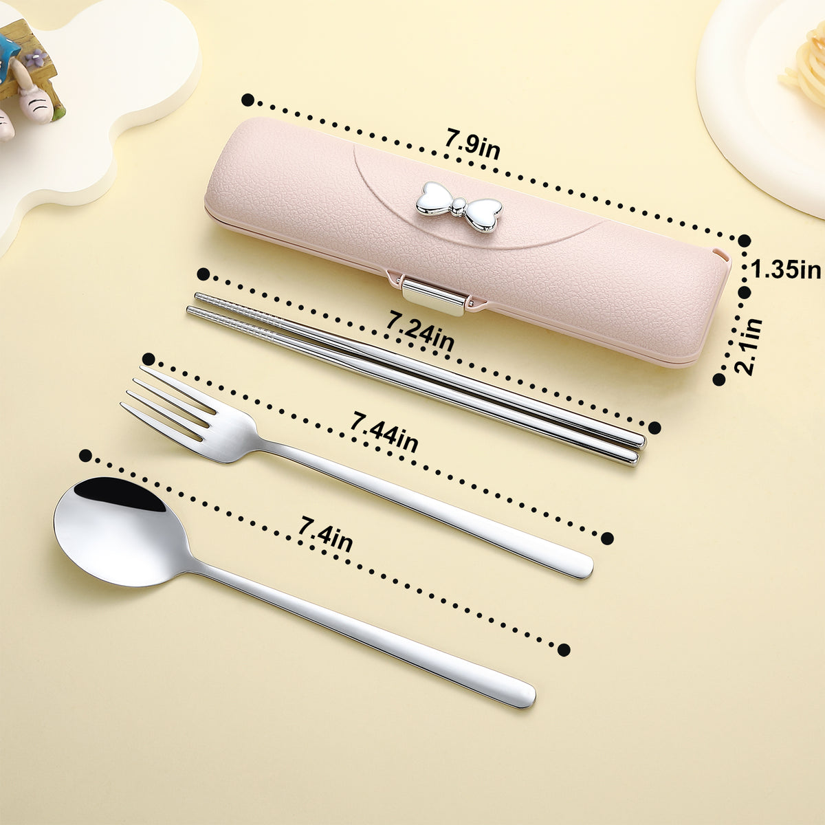 DEVICO Travel Silverware Set with Case, Portable Lunch Utensils Set for Work, Reusable Travel Cutlery Set, 18/8 Stainless Steel Flatware for Camping School Picnic, Dishwasher Safe (Pink)