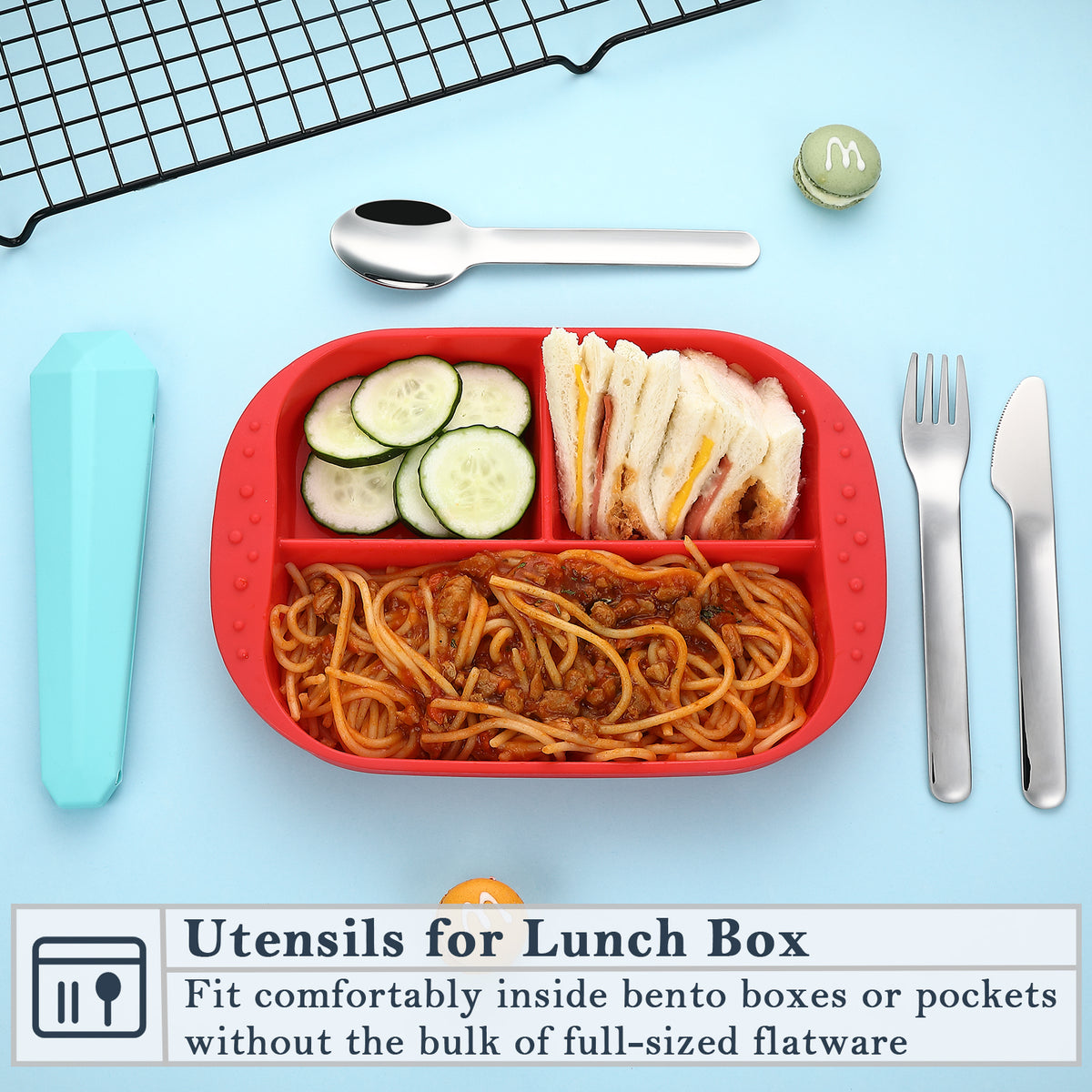 DEVICO Travel Utensils with Case, Reusable Camping Silverware Cutlery, 18/8 Stainless Steel Portable Fork Spoon Knife Set for Lunch Picnic School Workplace (Teal)