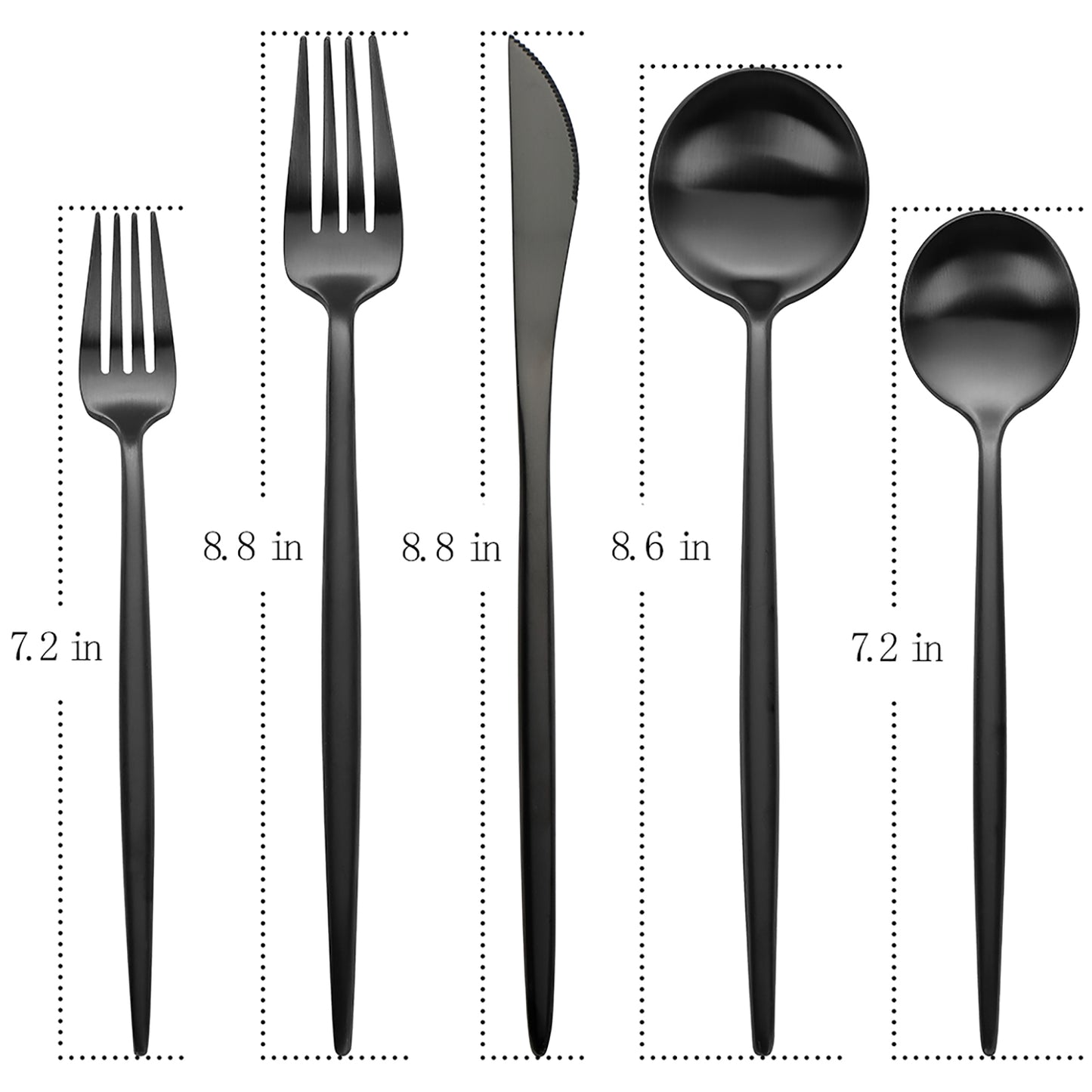 Devico Matte Silverware Set, 20-Piece 18/10 Stainless Steel Flatware Cutlery Utensils Tableware Set Service for 4, Satin Finish, Dishwasher Safe (4 sets, Black)