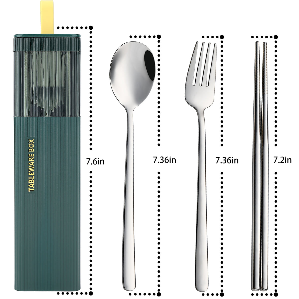 DEVICO Travel Utensils with Case, 18/8 Stainless Steel Reusable Silverware Set for Lunch Box, Portable Cutlery Set, Fork and Spoon Set for Camping, Lunch, Picnic, Workplace, School (Dark Green)