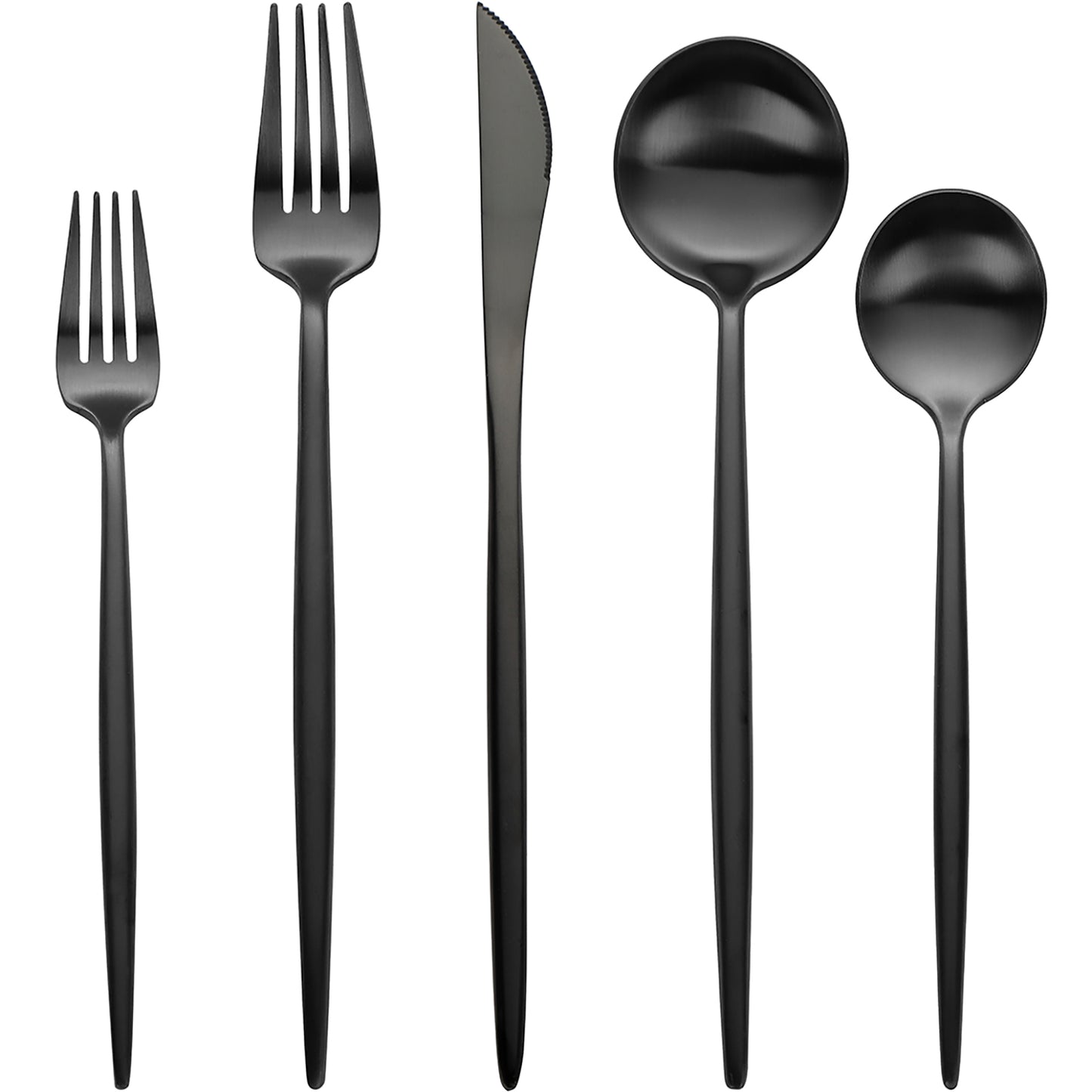 Devico Matte Silverware Set, 20-Piece 18/10 Stainless Steel Flatware Cutlery Utensils Tableware Set Service for 4, Satin Finish, Dishwasher Safe (4 sets, Black)