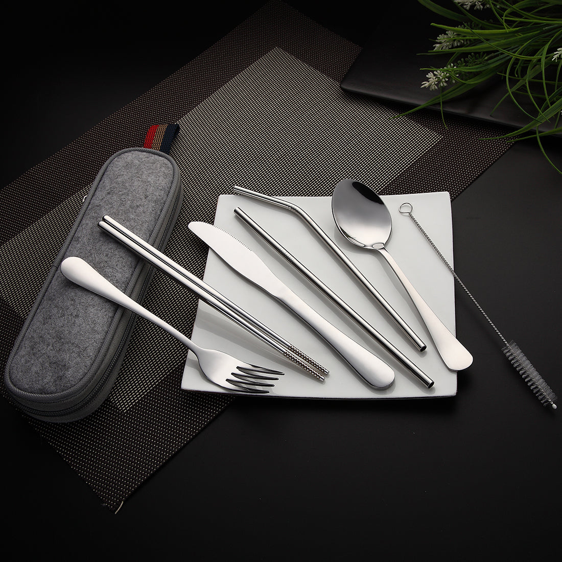 Stainless Steel Travel Cutlery Set With Knife, Fork, Spoon, And